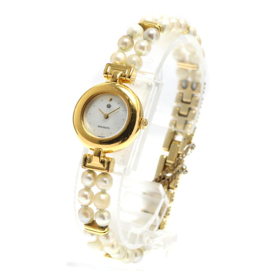 【美品】ミキモトJAL ゴールド パール クォーツ時計　4n20-0941 稼動 MIKIMOTO（ミキモト） MIKIMOTO 4N20-0941 2重パールウォッチ JAL限定
