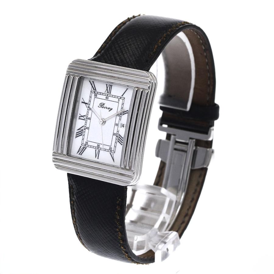 Poiray 腕時計 クォーツ ホワイトダイヤル ブラックレザー Poiray