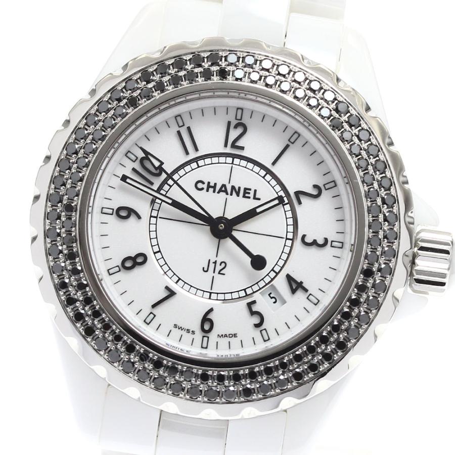 シャネル CHANEL H1630 J12 白セラミック ブラックダイヤベゼル クォーツ レディース _932610 CHANEL（シャネル） CHANEL H1630 J12 白セラミック ブラックダイヤ