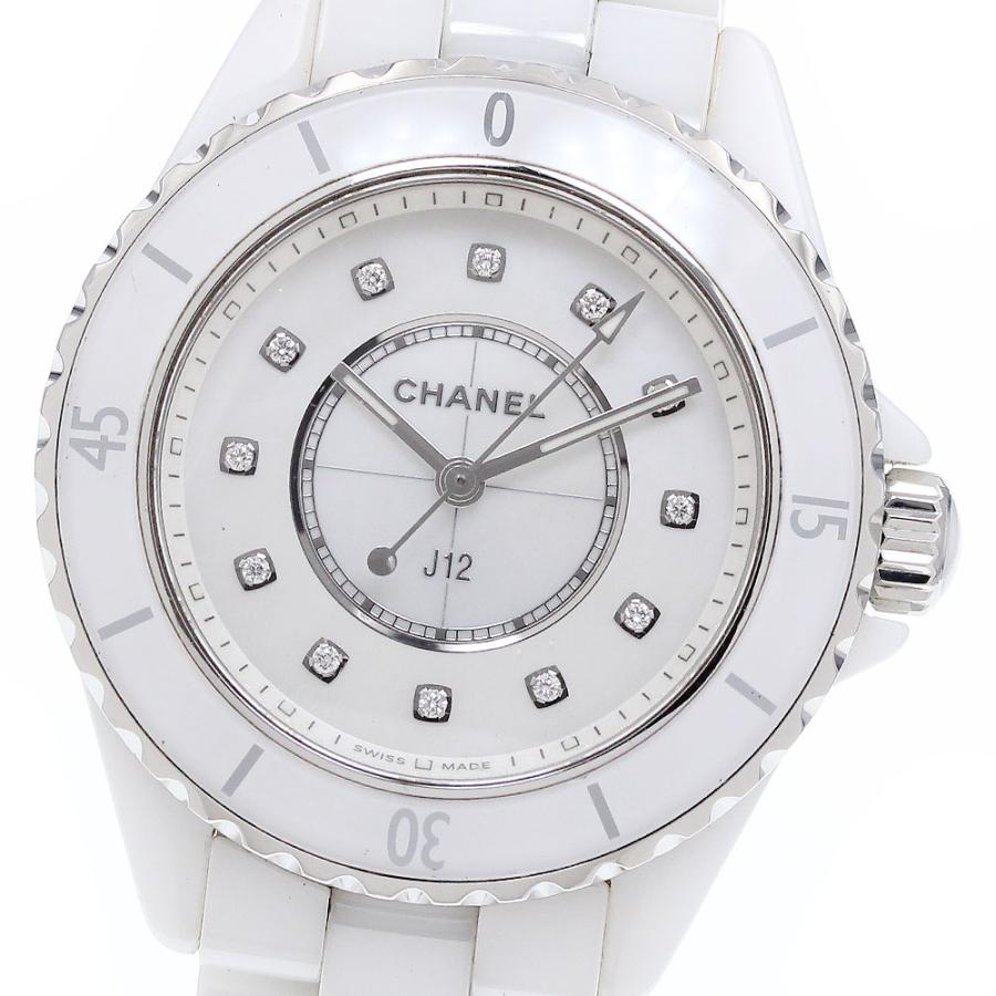 シャネル CHANEL H5704 J12 白セラミック 12Pダイヤ クォーツ レディース 箱・保証書付き_916887 CHANEL（シャネル） CHANEL H5704 J12 白セラミック 12Pダイヤ