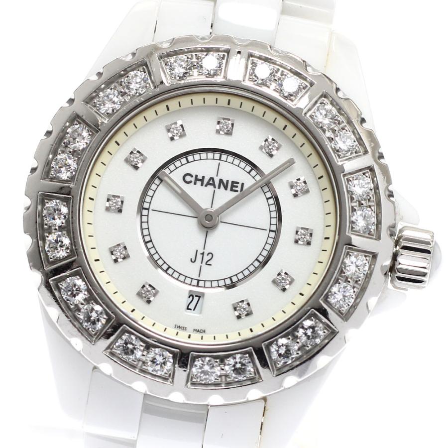 シャネル CHANEL H2429 J12 白セラミック ダイヤベゼル デイト 11Pダイヤ クォーツ レディース _919074 CHANEL（シャネル） CHANEL H2429 J12 白セラミック ダイヤベゼル