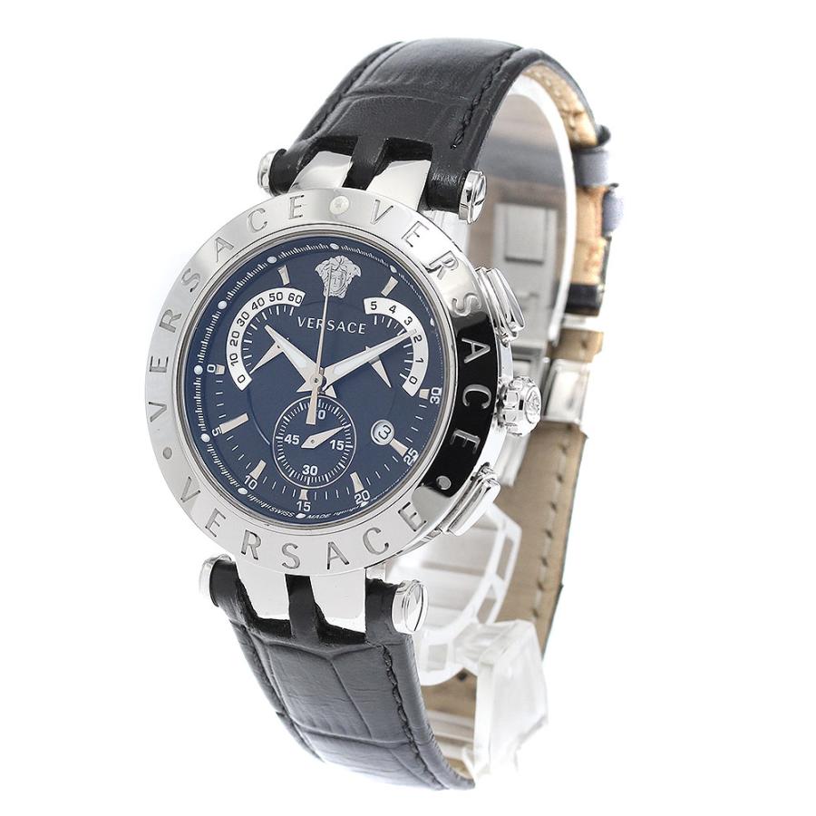VERSACE クロノグラフ 腕時計 ブラック シルバー ステンレス レザー 送料無料 Versus ヴェルサーチ ヴェルサス メンズ腕時計 大人気