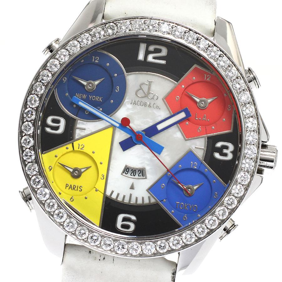 ジェイコブ JACOB&Co. 5タイムゾーン ダイヤベゼル 腕時計 クォーツ JACOB&CO（ジェイコブ） 訳あり JACOB&CO 5タイムゾーン ダイヤベゼル
