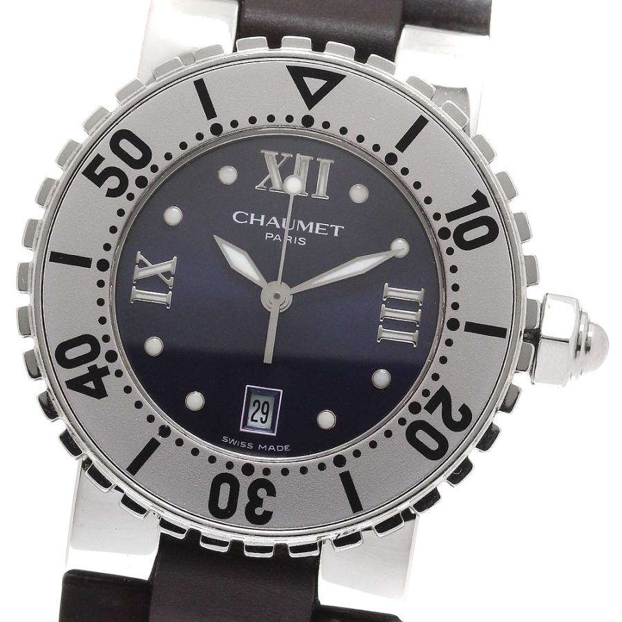 CHAUMET クォーツ腕時計 グレー文字盤 黒レザー　稼働品 CHARRIOL（シャリオール） ショーメ Chaumet 622 クラスワン デイト