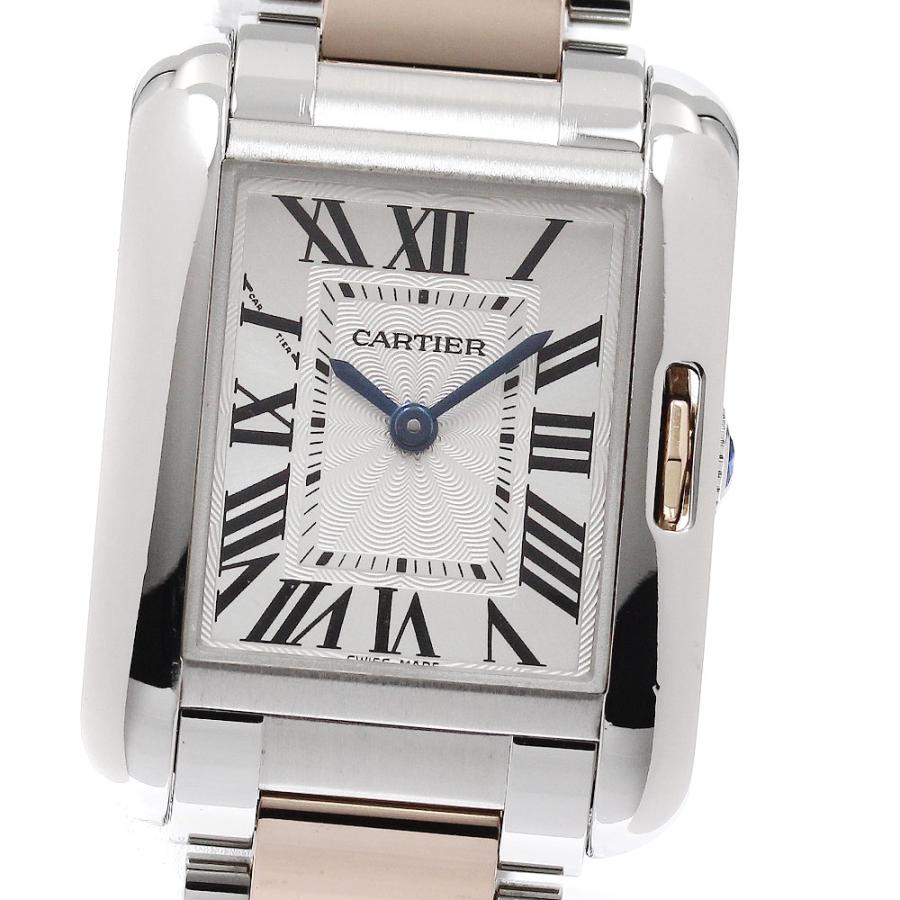 カルティエ Cartier 腕時計 タンクアングレーズ SM W5310019 シルバーギョーシェ文字盤 ローマンインデックス K18PG SS クオーツアナログ 【中古】 Cartier - カルティエ Cartier 腕時計 タンクアングレーズ SM W5310019