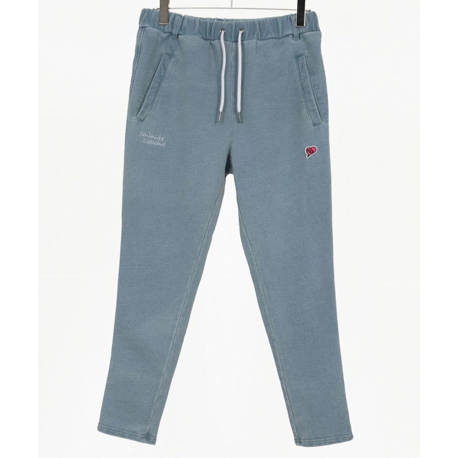 heavy weight knit denim pants with cursive embroidery ニットデニムイージーパンツの画像