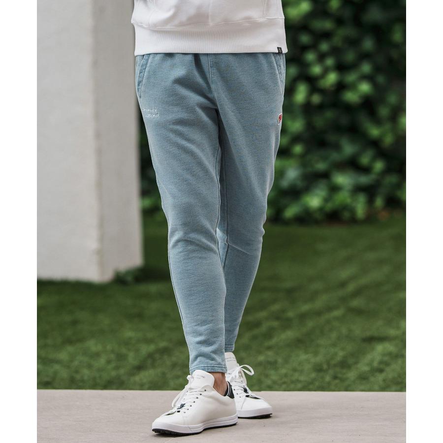 heavy weight knit denim pants with cursive embroidery ニットデニムイージーパンツの画像
