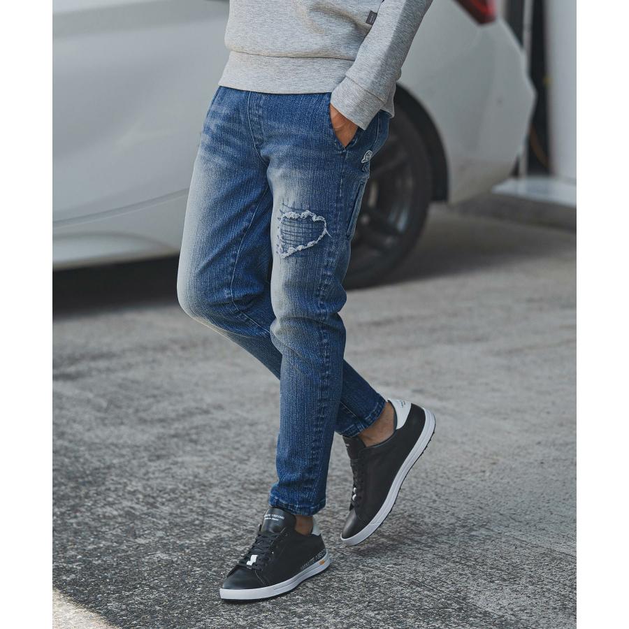 デニムイージーパンツ heart patched denim skinny pants