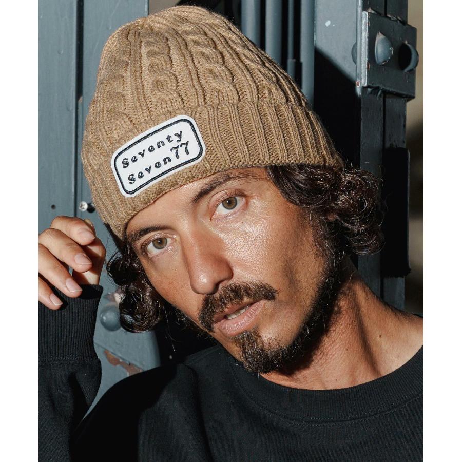 seventy seven ニットキャップ cable knit cap(logo patch