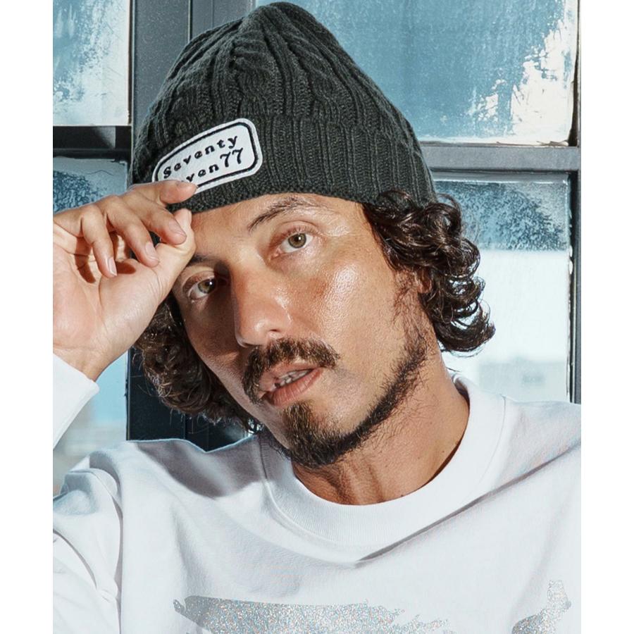 seventy seven ニットキャップ cable knit cap(logo patch