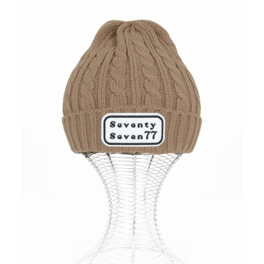 ニット帽 seventy seven ニットキャップ cable knit cap(logo patch