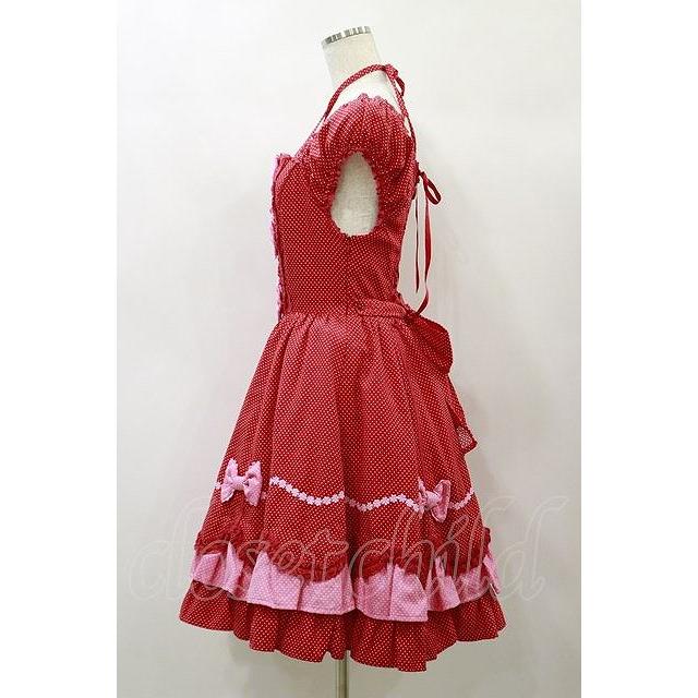 ピンク水玉フリル袖ワンピース Angelic Pretty / ドット配色ミニ袖