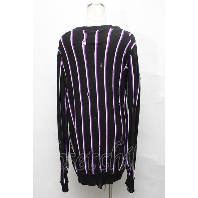 h.ANARCHY 美品黒ストライプカーディガン h.ANARCHY / ストライプカーディガン 黒xラベンダー S-24-09-29-007