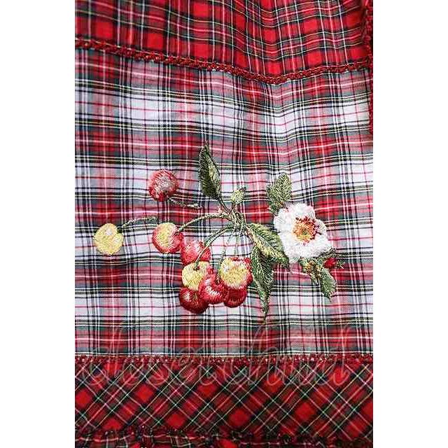 PINK HOUSE / 野ばらとチェリー刺繍タータンチェックスカート 赤 T-25