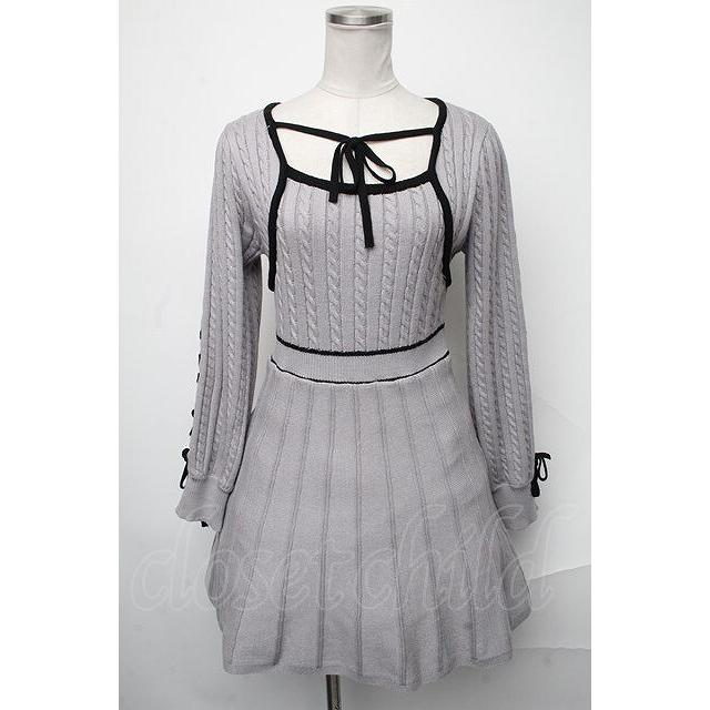 SALE】evelyn / バイカラーニットフレアワンピース ブルーグレー S-25