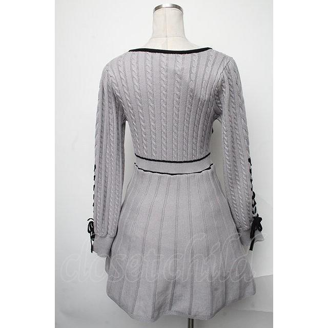 SALE】evelyn / バイカラーニットフレアワンピース ブルーグレー S-25