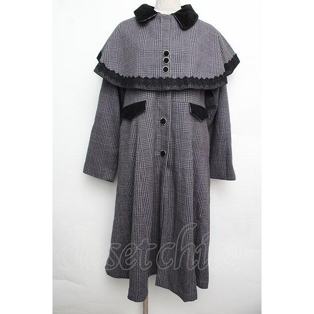 axes femme POETIQUE / ケープ付きチェック柄コート グレー S-26-01-15