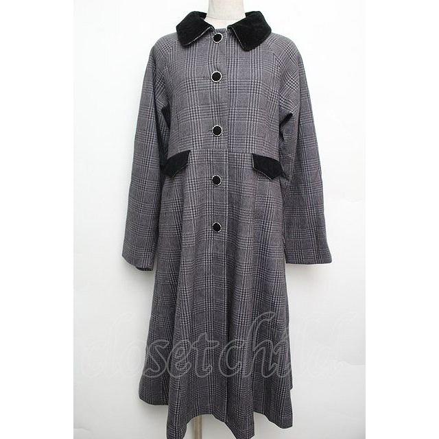 axes femme POETIQUE / ケープ付きチェック柄コート グレー S-26-01-15