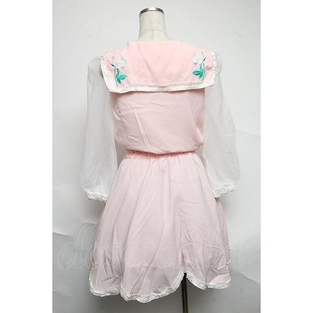 コーラルピンク 薔薇柄 ピンタックのセーラーワンピース Swankiss / ローズセーラーワンピース ピンク S-25-07-01-036-CA-OP-AS