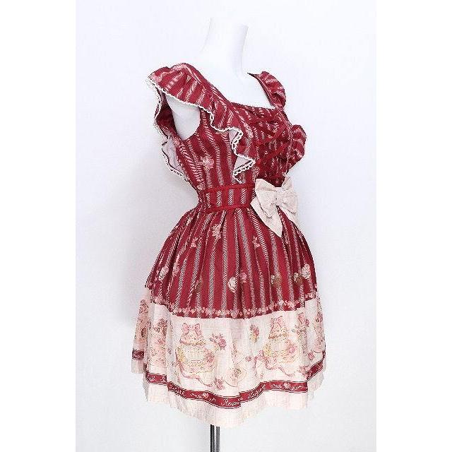 リズリサ♡スウィートラテ柄ワンピース♡ビッグリボンボルドーストライプ♡ロリータ LIZ LISA / スウィートラテ柄ワンピース ボルドー S-26-05-27-042-LO