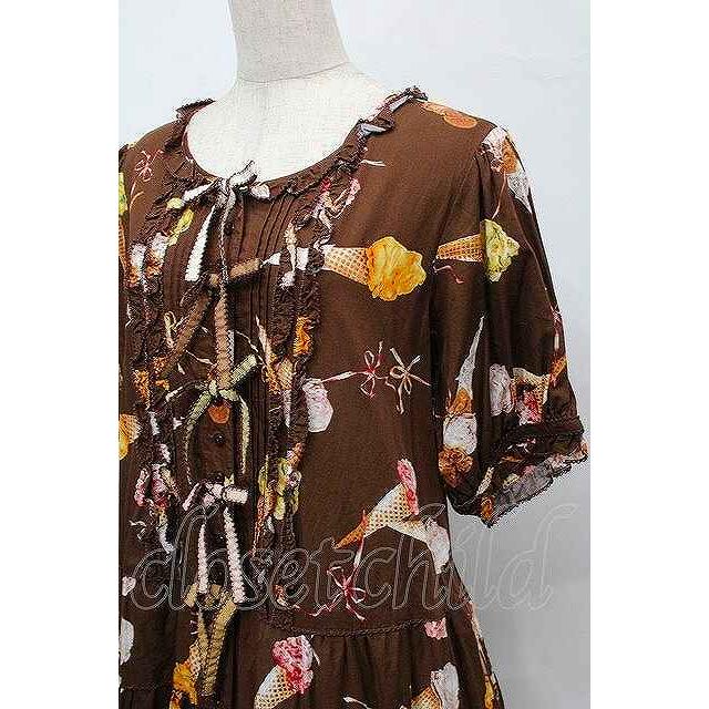 PINK HOUSE / アイスクリームプリントワンピース ブラウン S-25-08-29