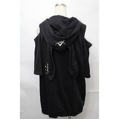 REFLEM ブラック うさ耳ジップアップパーカー　半袖 REFLEM パーカー 「REFLEM/レフレム」スタッズうさ耳ZIPパーカー