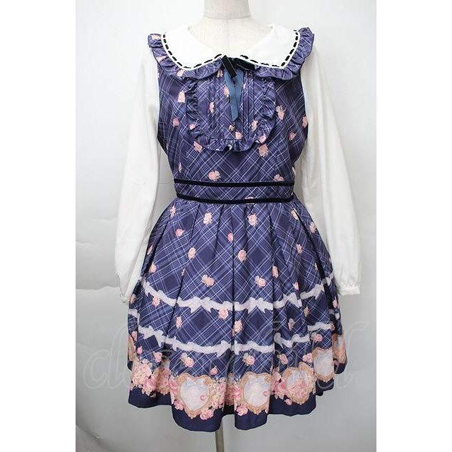 LIZ LISA / ハートフレームチェック柄ワンピース 紺 S-25-11-10-050-LO