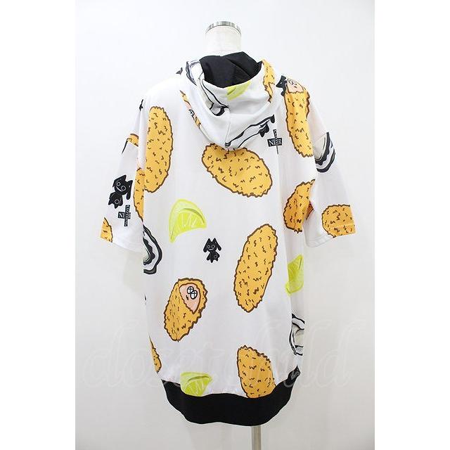 NieR Clothing / 総柄ZIP半袖パーカー 白 H-26-09-06-065-PU-TO-KB-ZH
