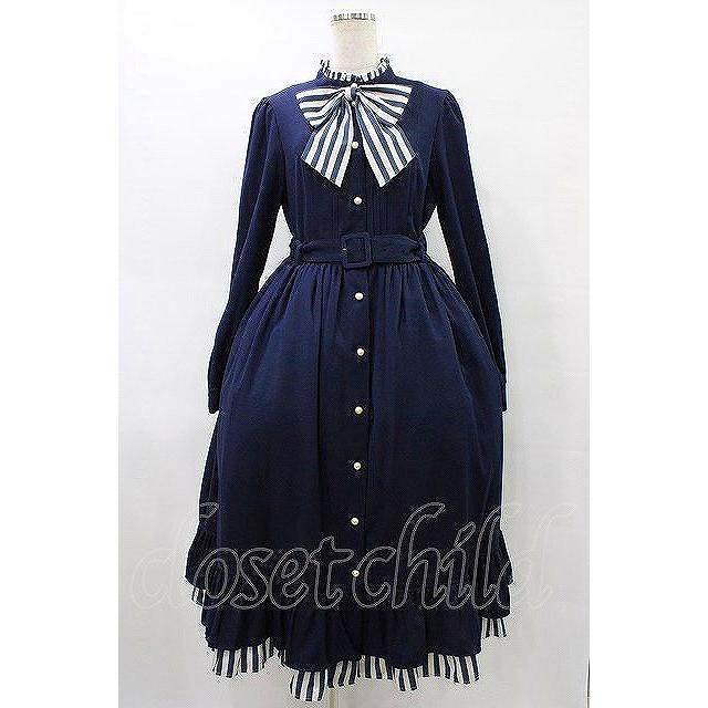 Melody Basket ストライプマドモアゼルドレス Melody BasKet / ストライプマドモアゼルドレス L ネイビー H-25-08-28