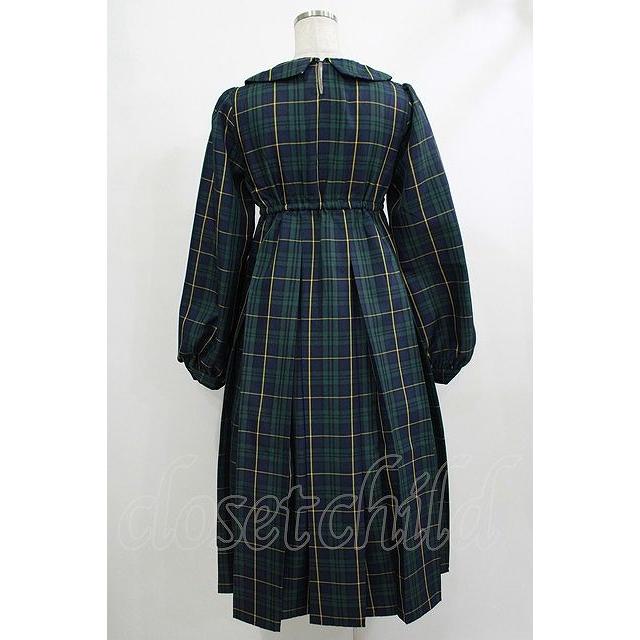 PLEATS PLEASE チェック柄 ワンピース Lace Ladies ワンピース ビッグカラー チェック柄 ドッキング