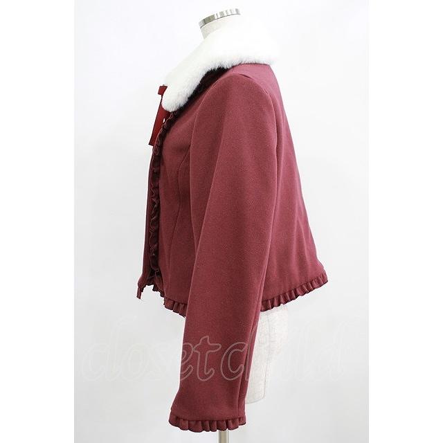 axes femme ファー襟付編上 ショートコート ワイン 赤 コート axes 