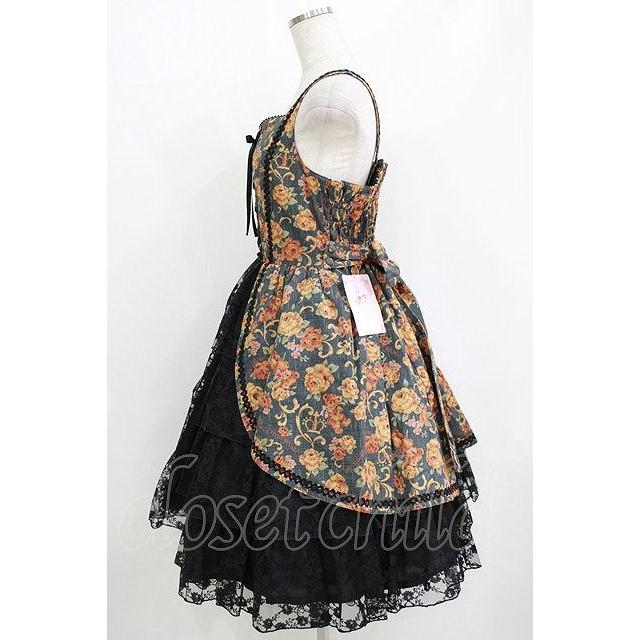 ま*い様 ビンテージ品　BABY　胸当て付きゴブラン柄ジャンパースカート metamorphose / ゴブラン風くまちゃんレースアップフリルジャンパー