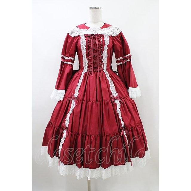 メタモルフォーゼ morphose ワンピース metamorphose / 無地ラッセルレースつき姫袖ワンピース サイズ1 エンジ