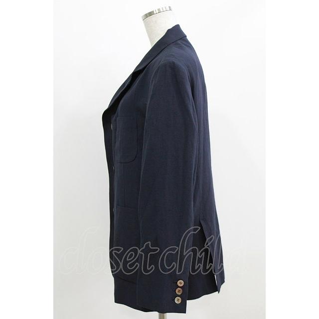 Jane Marple Dans Le Salon / Vintage linen blazer jacket M ネイビー 