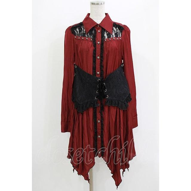 ALGONQUINS / コルセット風フレアロングシャツ ボルドー×ブラック H-26