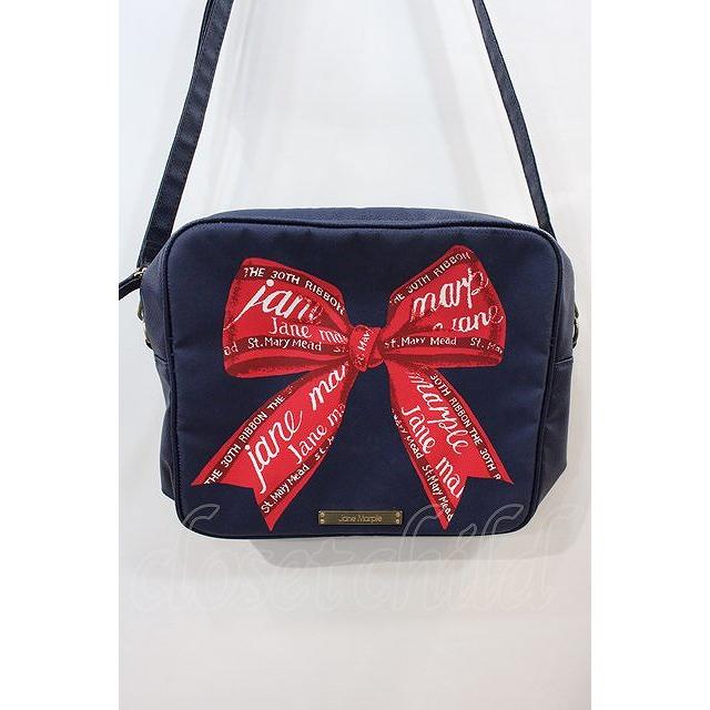 Jane Marple / RIBBONスクエアショルダーバッグ 紺X赤 I-24-10-07-088