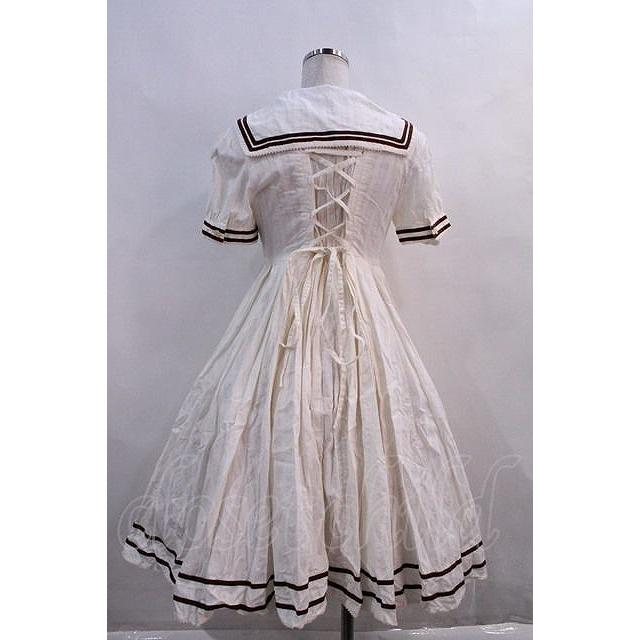 metamorphose / ストライプセーラーワンピース アイボリーXブラウン I 