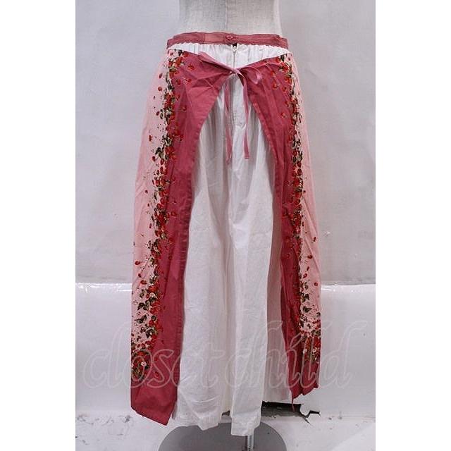 PINK HOUSE / ストロベリーエプロン風スカート ピンクX白 I-23-12-02