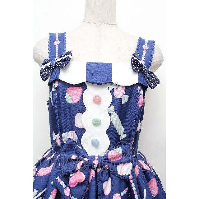 Angelic Pretty ストライプジャンパースカート ネイビー Angelic Pretty / Candy Ornamentジャンパースカート ネイビー S-26-03