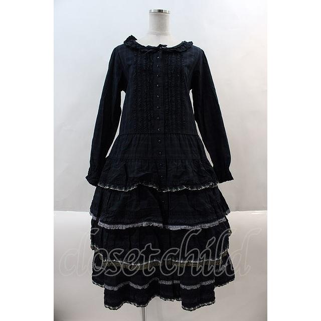 【試着のみ】ピンクハウス グリーンタータンチェック 豪華段々ワンピース PINK HOUSE / タータンチェックパッチワークワンピース グリーン