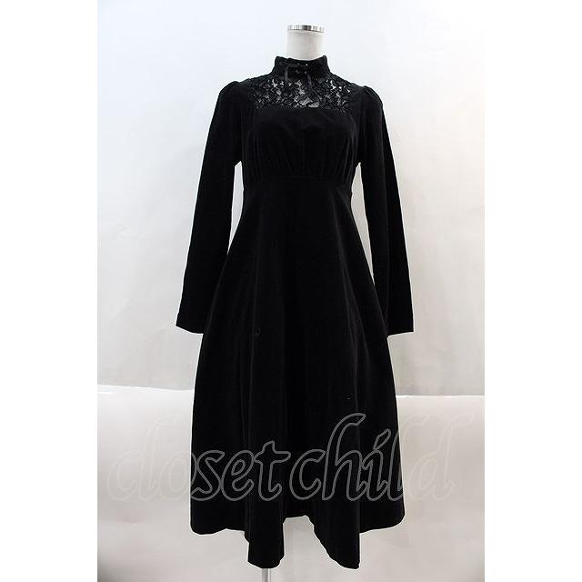 BPN / レース切り替えハイネック別珍ワンピース M 黒 I-24-09-18-069  