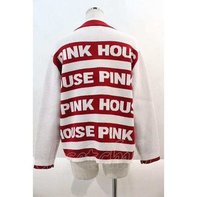 PINK HOUSE / ロゴボーダーニットカーディガン 白Xピンク I-24-09-20