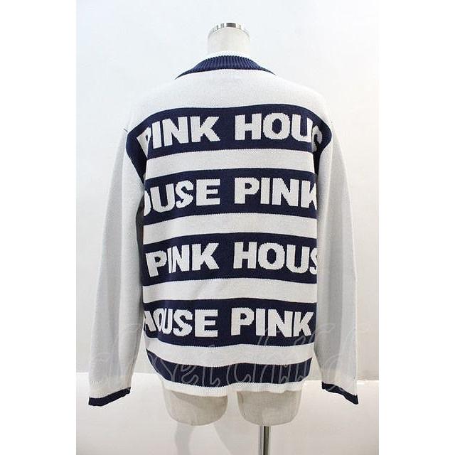 SALE】PINK HOUSE / PINK ロゴボーダーニットカーディガン 白X青 I-24