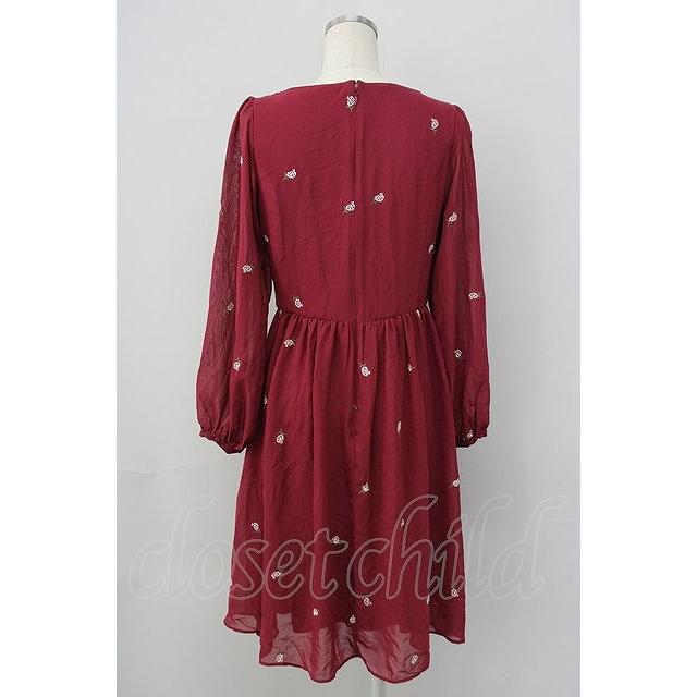 SALE】an another angelus / バラ刺繍ワンピース ボルドー T-24-12-13