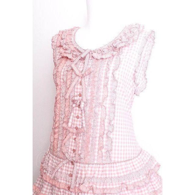 PINK HOUSE パッチワークフリル付き PINK HOUSE / ギンガムチェックパッチワークフリルワンピース ピンク S