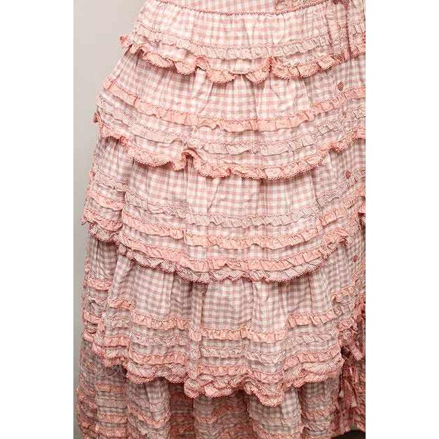 ピンクハウス　新品　ベージュギンガムチェックペチフリル付きワンピース　ゆったり PINK HOUSE / ギンガムチェックパッチワークフリルワンピース ピンク S