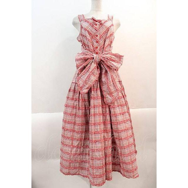PINK HOUSE / オリジナルチェック×ギンガムチェックワンピース 赤 I-25