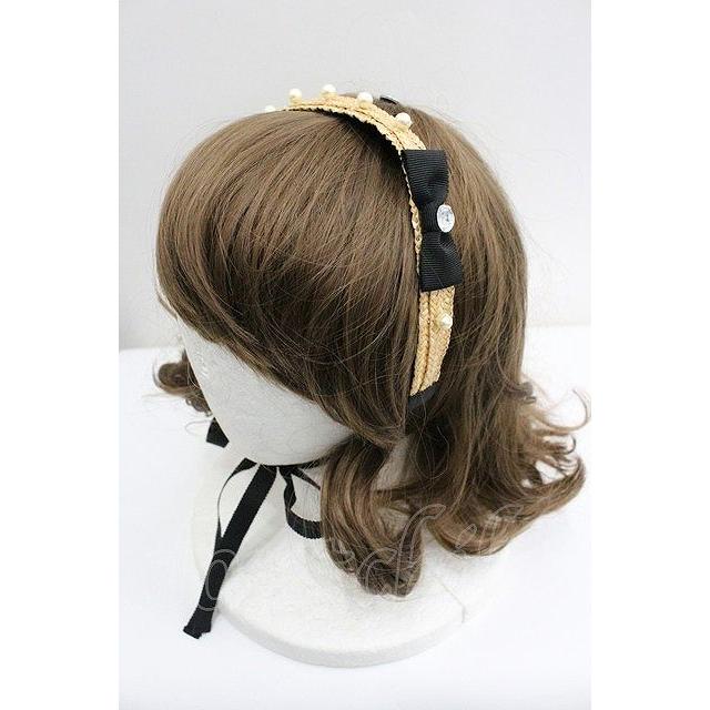 Emily Temple cute / パールリボン麦わらヘッドドレス アイボリーX
