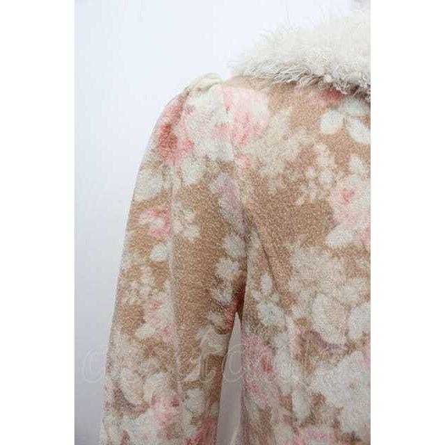 LIZ LISA / ファー襟フラワープリントミニワンピース ブラウンX