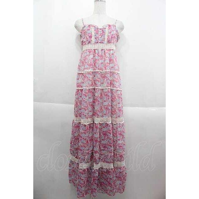 リズリサ　ピンク　花柄　キャミ　ワンピース　スカート LIZ LISA / フラワー総柄キャミロングワンピース ピンクX青X白